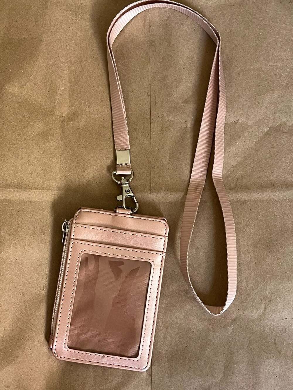 Teskyer ID Badge Holder with Lanyard Pink PU Leather Neck Strap